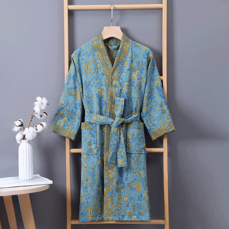 Kimono da bambino in cotone blu con stampa floreale, accappatoio - image 2