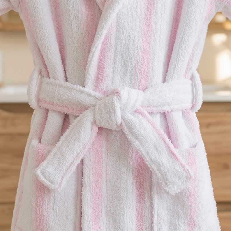 Accappatoio con cappuccio per bambini in cotone a righe rosa - image 3
