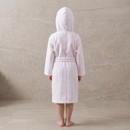 Accappatoio con cappuccio per bambini in cotone a righe rosa - image 2