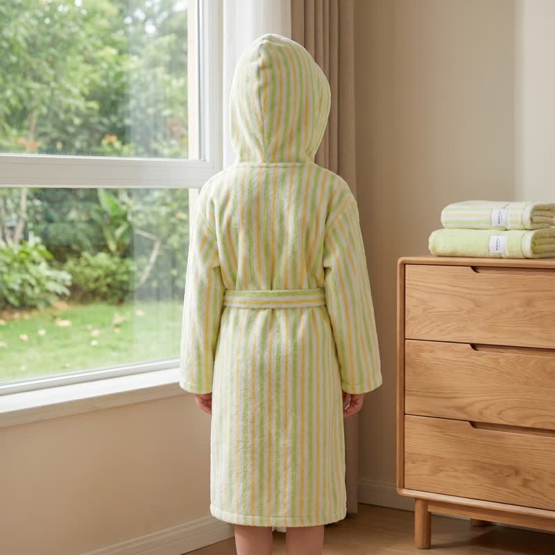 Accappatoio morbido in cotone a righe verdi per bambini - image 2
