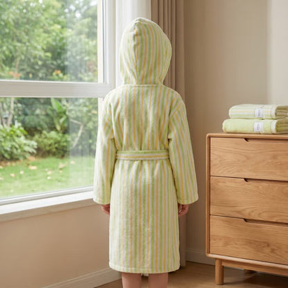 Accappatoio morbido in cotone a righe verdi per bambini - image 2