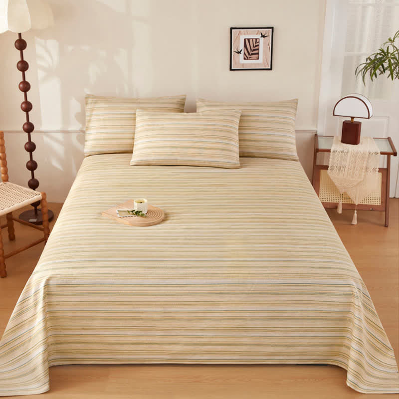 Copriletto rustico a righe in cotone e lino - Beige - Set di biancheria da letto - Matrimoniale Grande - image 0
