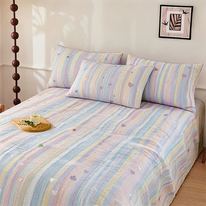 Set di biancheria da letto morbido a righe arcobaleno pastello - image 1