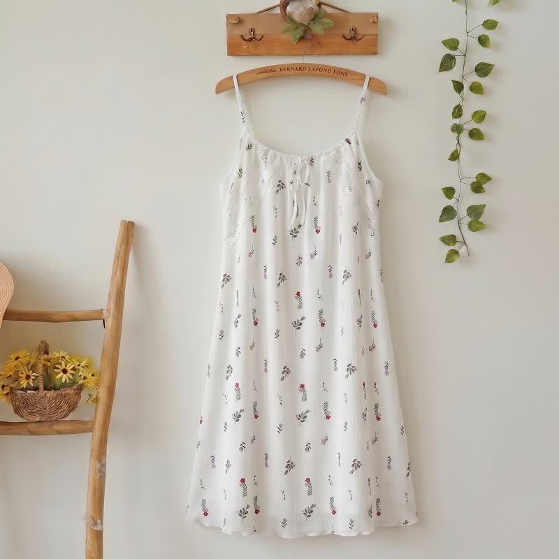Abito sottoveste bianco senza maniche con stampa floreale, perfetto per il relax. - Bianco - L - image 0