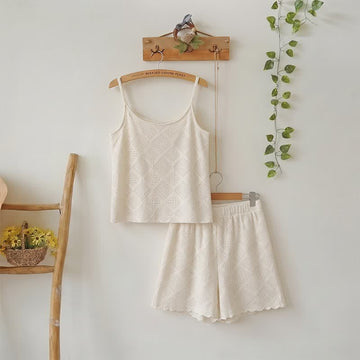 Set pigiama con canotta e pantaloncini in jacquard beige - Beige - L - image 0