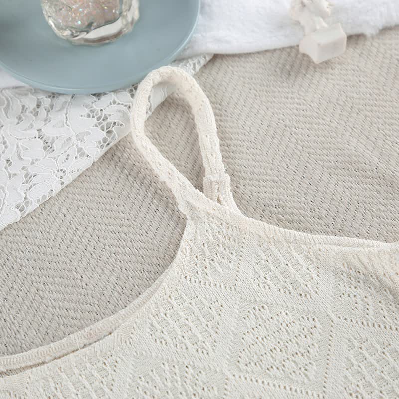 Set pigiama con canotta e pantaloncini in jacquard beige - image 8
