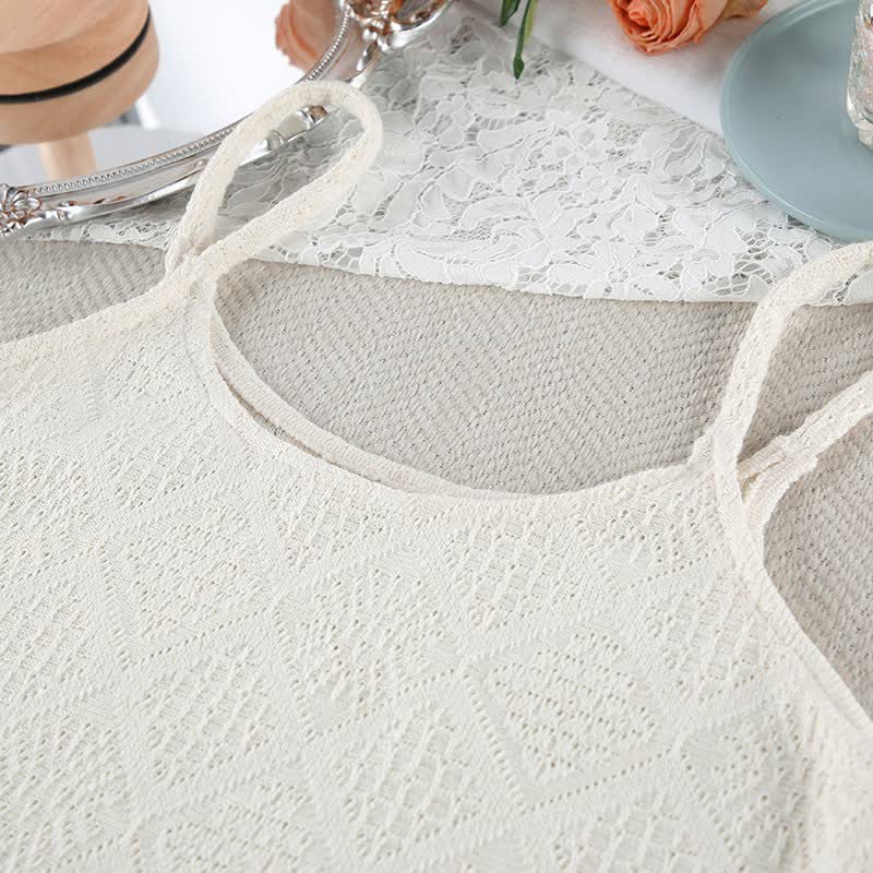 Set pigiama con canotta e pantaloncini in jacquard beige - image 7