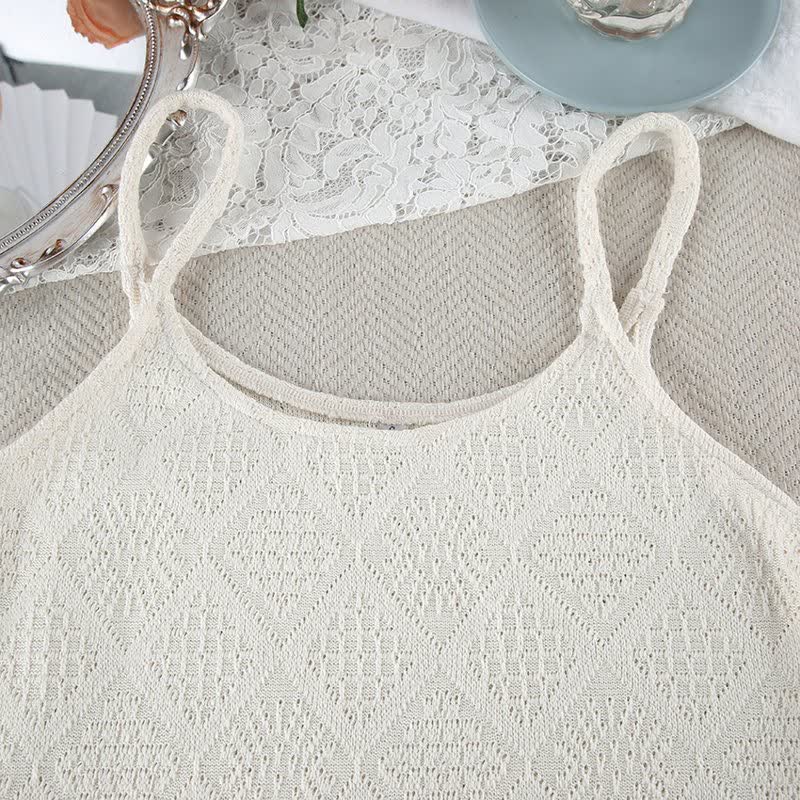 Set pigiama con canotta e pantaloncini in jacquard beige - image 6