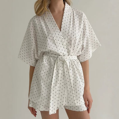Completo pigiama kimono in cotone a pois - image 1