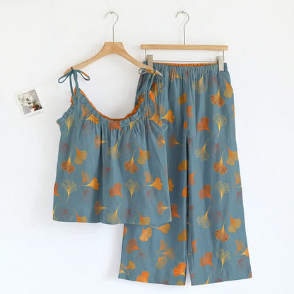 Set pigiama Ginkgo composto da top e pantaloni - Blu e arancione - XL - image 0