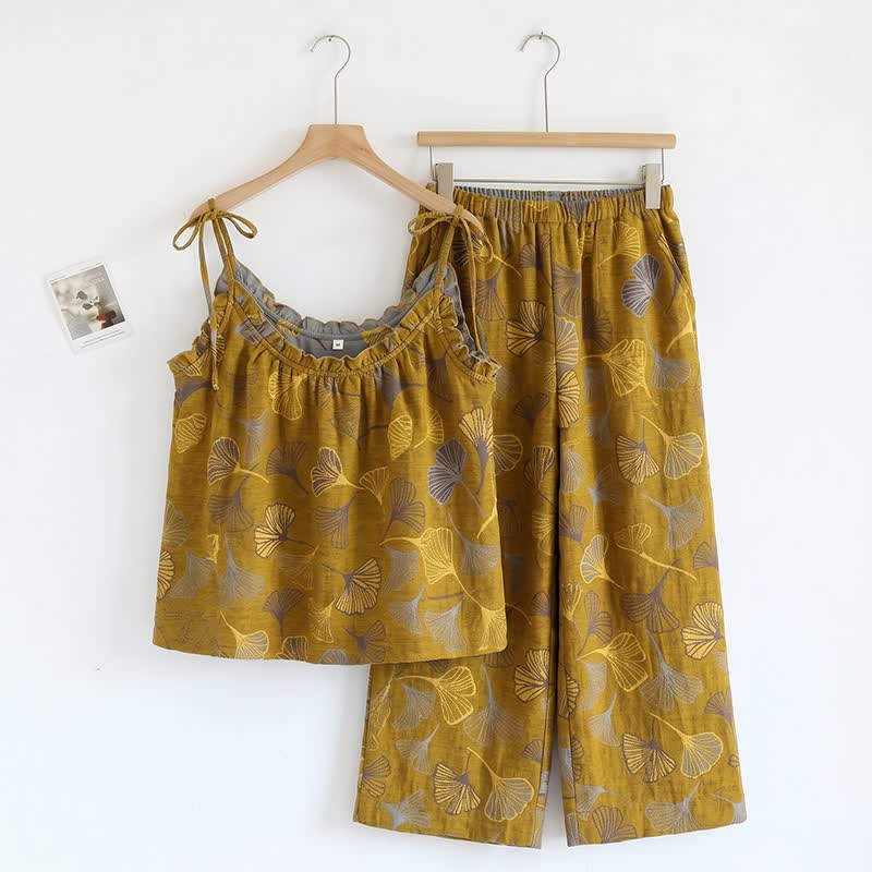Set pigiama Ginkgo composto da top e pantaloni. - Giallo scuro e grigio chiaro - XL - image 10