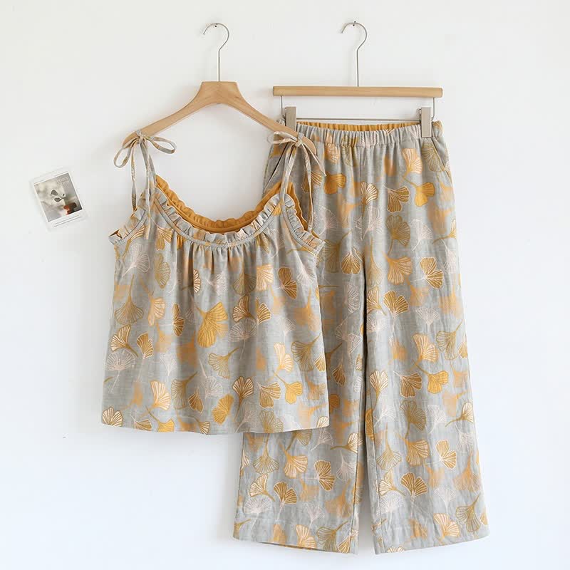 Set pigiama Ginkgo composto da top e pantaloni. - Grigio chiaro e giallo - XL - image 29