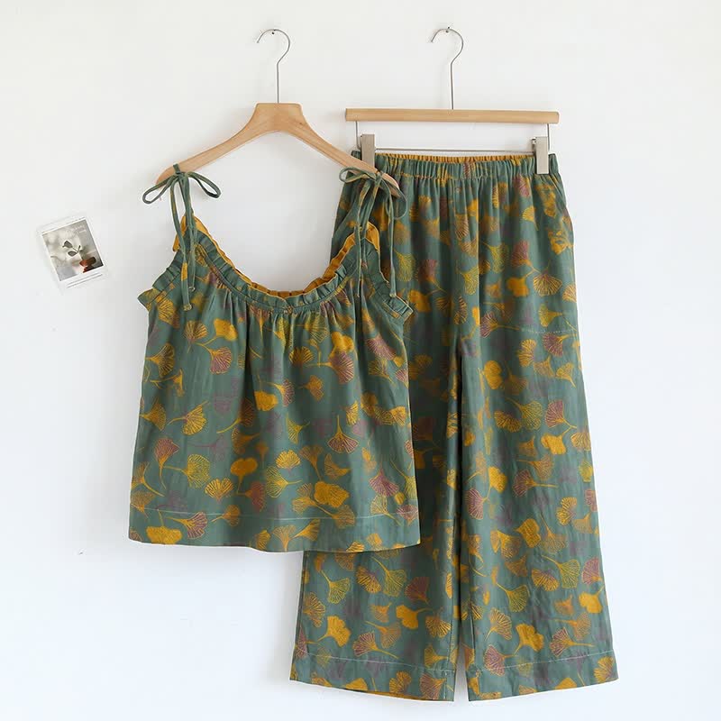 Set pigiama Ginkgo composto da top e pantaloni. - Verde e giallo - XL - image 16