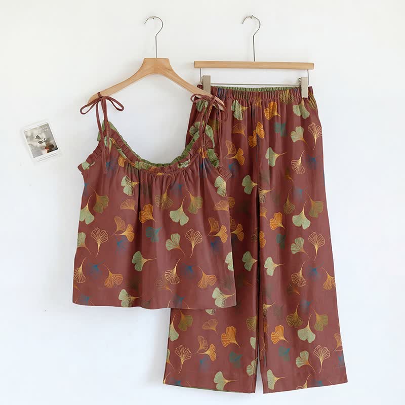 Set pigiama Ginkgo composto da top e pantaloni. - Vino e verde - XL - image 19