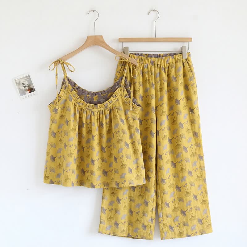 Set pigiama con canotta e foglie di Ginkgo Biloba - Giallo e grigio - XL - image 7
