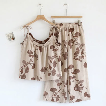 Elegante set pigiama in cotone Ginkgo Cami - Beige e caffè - XL - image 6