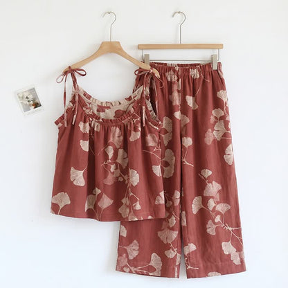 Elegante set pigiama in cotone Ginkgo Cami - Rosso e Nudo - XL - image 0