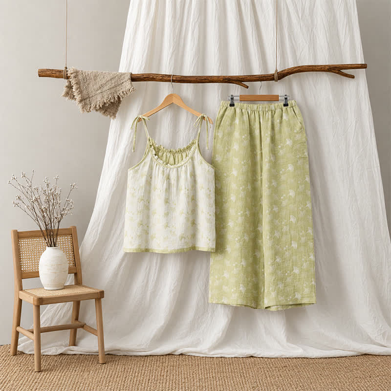 Pigiama in cotone con foglie di ginkgo fresche - image 3