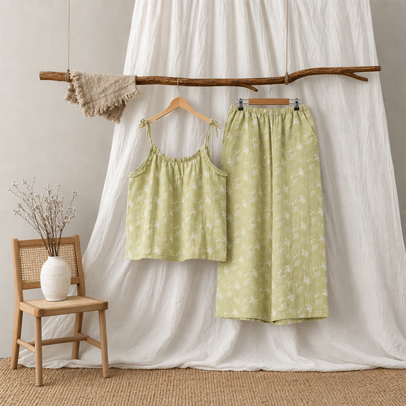 Pigiama in cotone con foglie di ginkgo fresche - Verde - XL - image 2