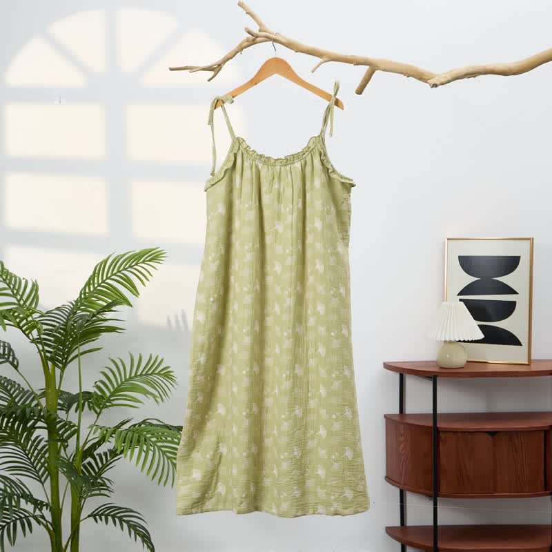 Camicia da notte in cotone con ginkgo fresco - Verde - XL - image 0
