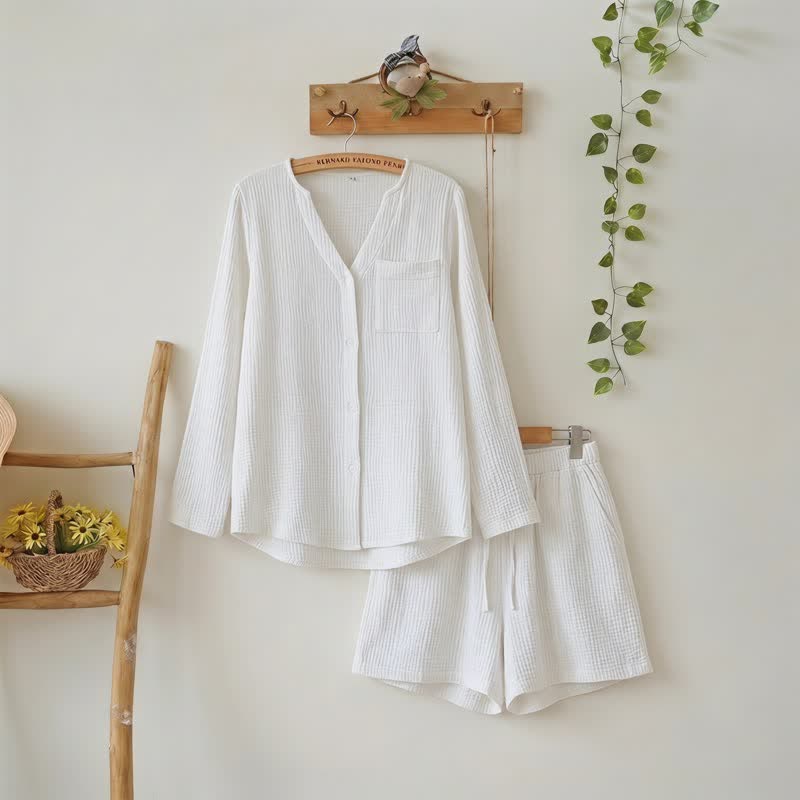 Completo pigiama composto da maglia a maniche lunghe e pantaloncini - Bianco - L - image 2