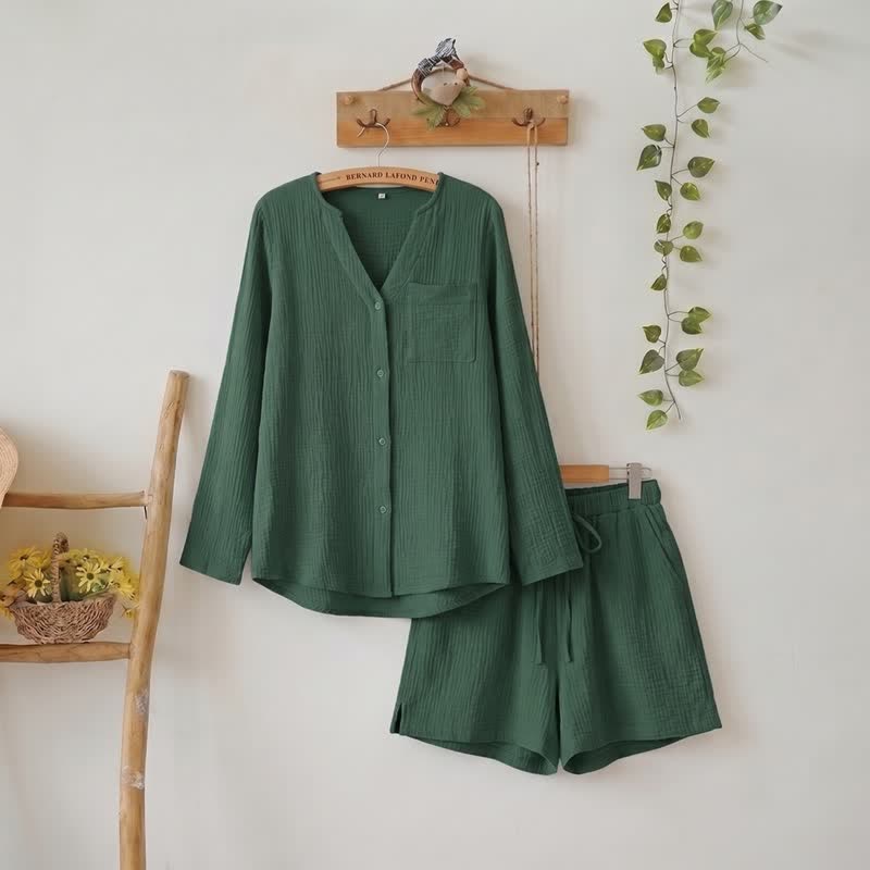 Completo pigiama composto da maglia a maniche lunghe e pantaloncini - Verde - L - image 15