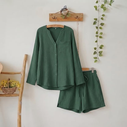 Completo pigiama composto da maglia a maniche lunghe e pantaloncini - Verde - L - image 15