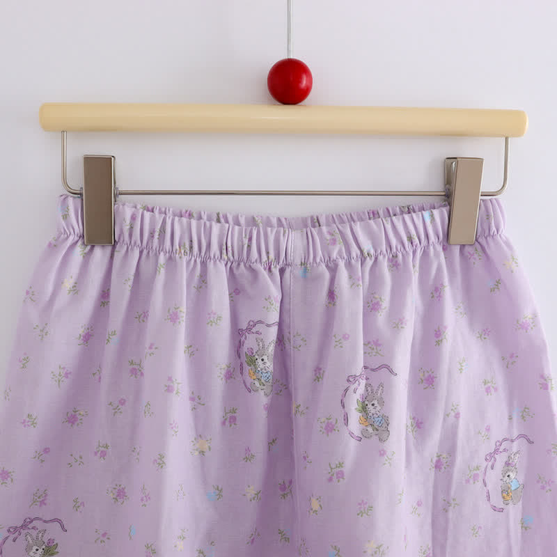 Completo da casa in cotone con coniglietto viola e motivo floreale (3 pezzi) - image 7