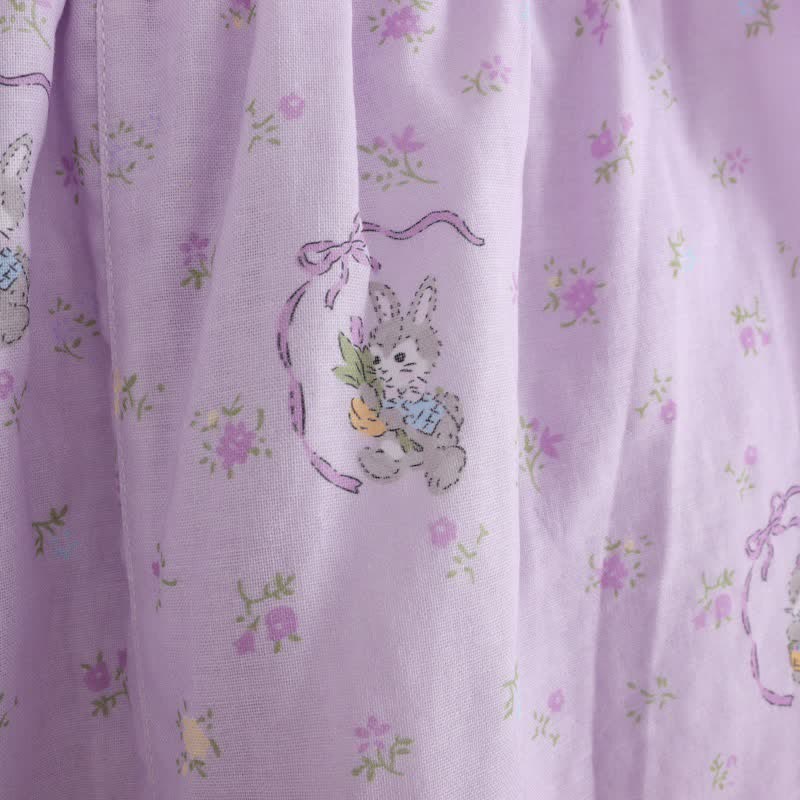 Completo da casa in cotone con coniglietto viola e motivo floreale (3 pezzi) - image 11