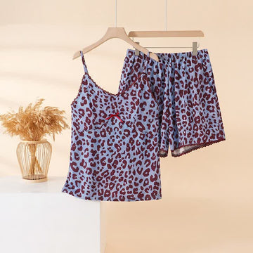 Completo da casa con canotta e stampa leopardata blu - Blu - 3XL - image 0