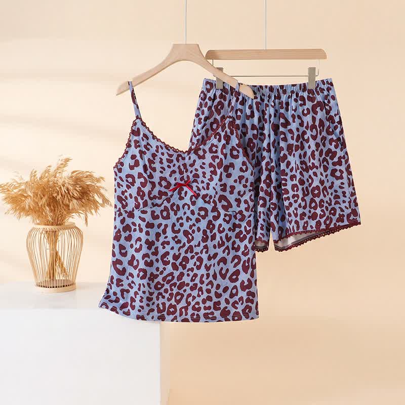 Completo da casa con canotta e stampa leopardata blu - Blu - 3XL - image 0