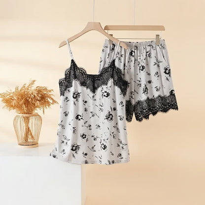 Completo pigiama romantico con canotta in pizzo floreale. - Grigio - 3XL - image 0