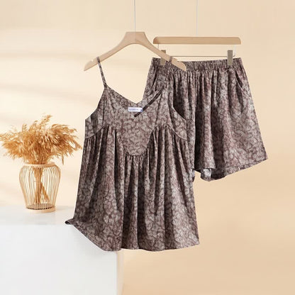 Set pigiama composto da canotta e pantaloncini con stampa vintage - Marrone - XL - image 0