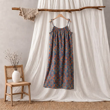 Camicia da notte vintage boho in cotone con canotta - Blu - XL - image 0