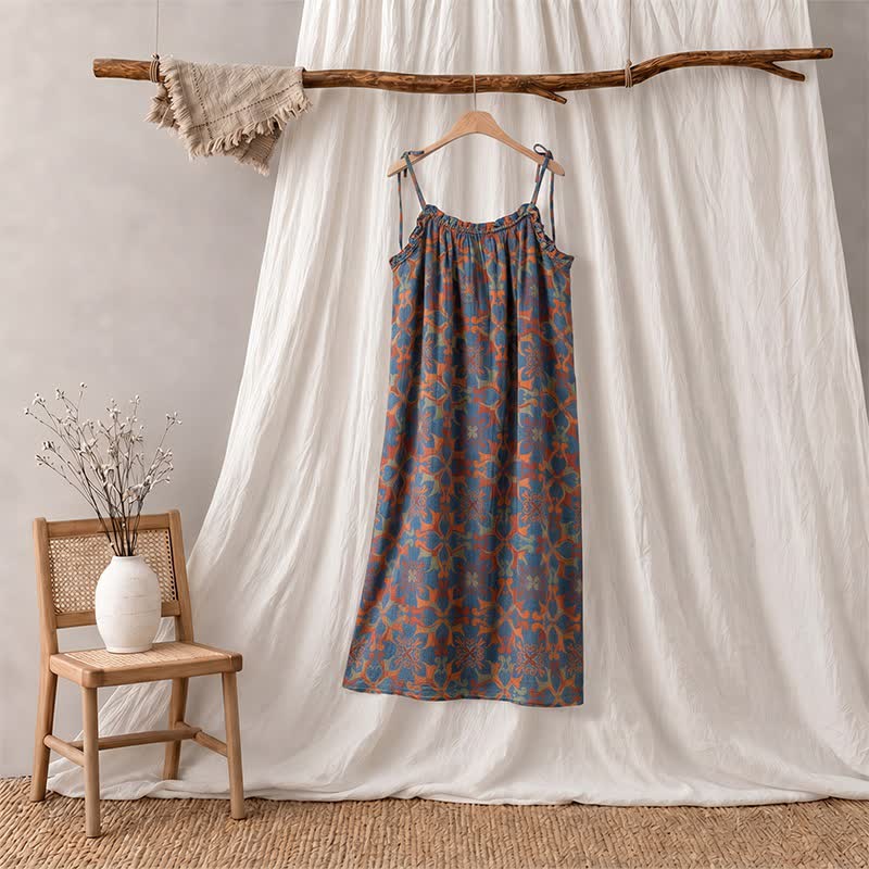 Camicia da notte vintage boho in cotone con canotta - Blu - XL - image 0