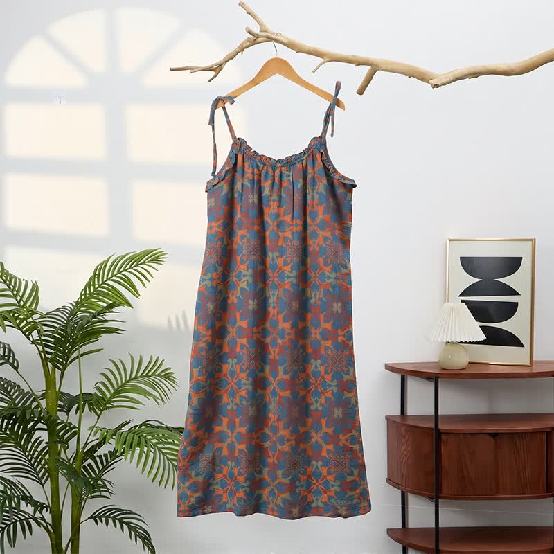 Camicia da notte vintage boho in cotone con canotta - image 4