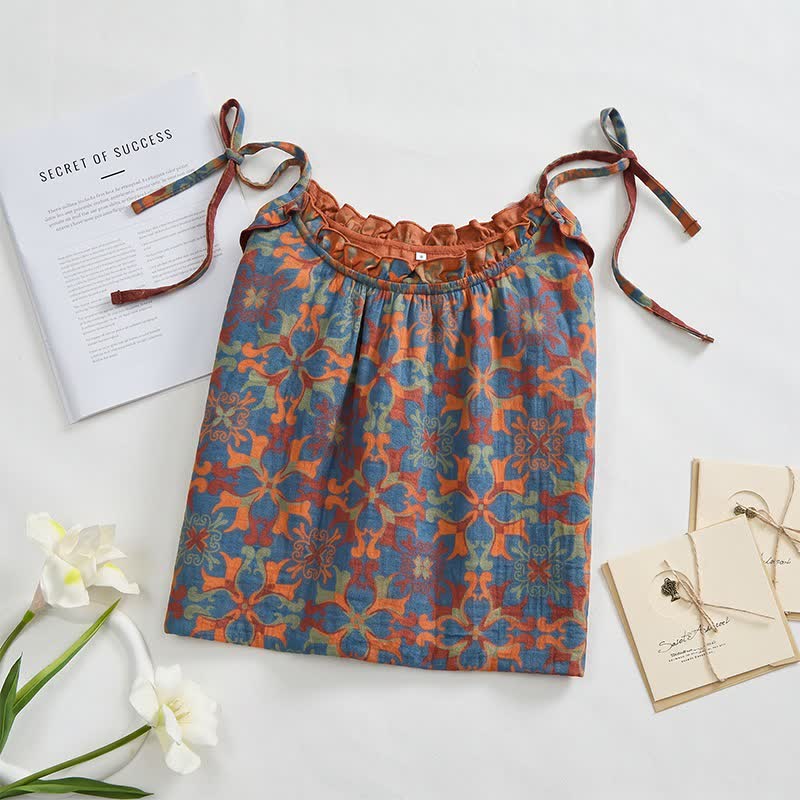 Camicia da notte vintage boho in cotone con canotta - image 1