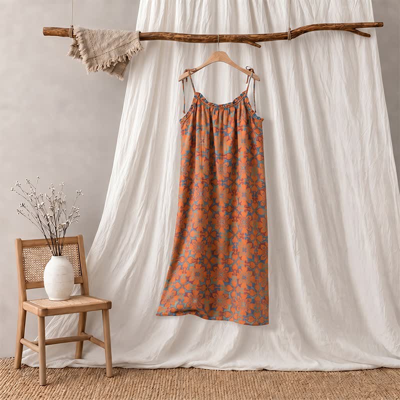 Camicia da notte vintage boho in cotone con canotta - Arancia - XL - image 5