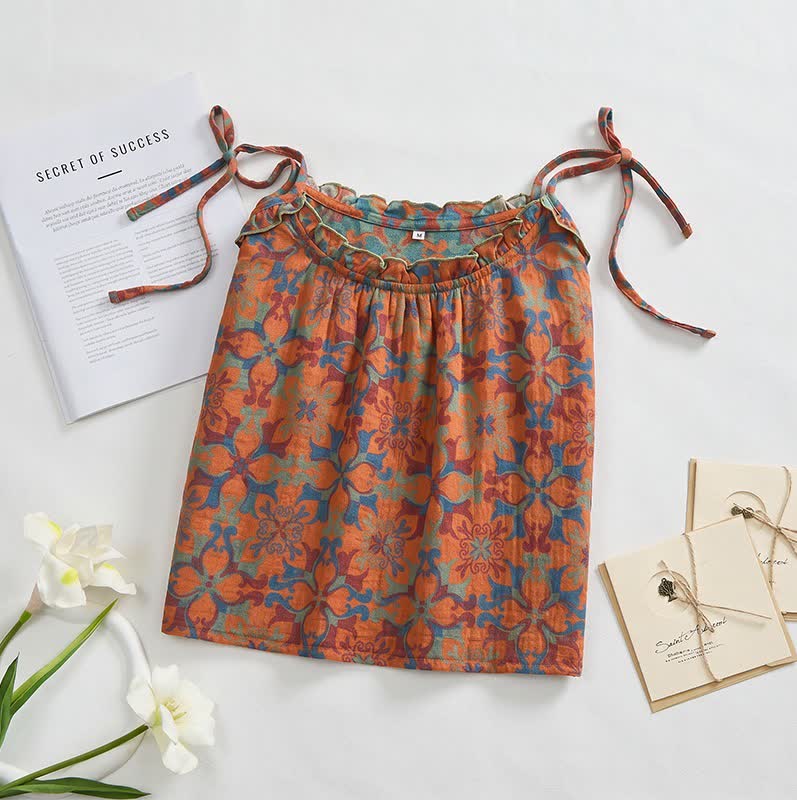 Camicia da notte vintage boho in cotone con canotta - image 6