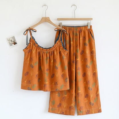 Set pigiama Ginkgo composto da top e pantaloni - Arancione e blu - XL - image 16