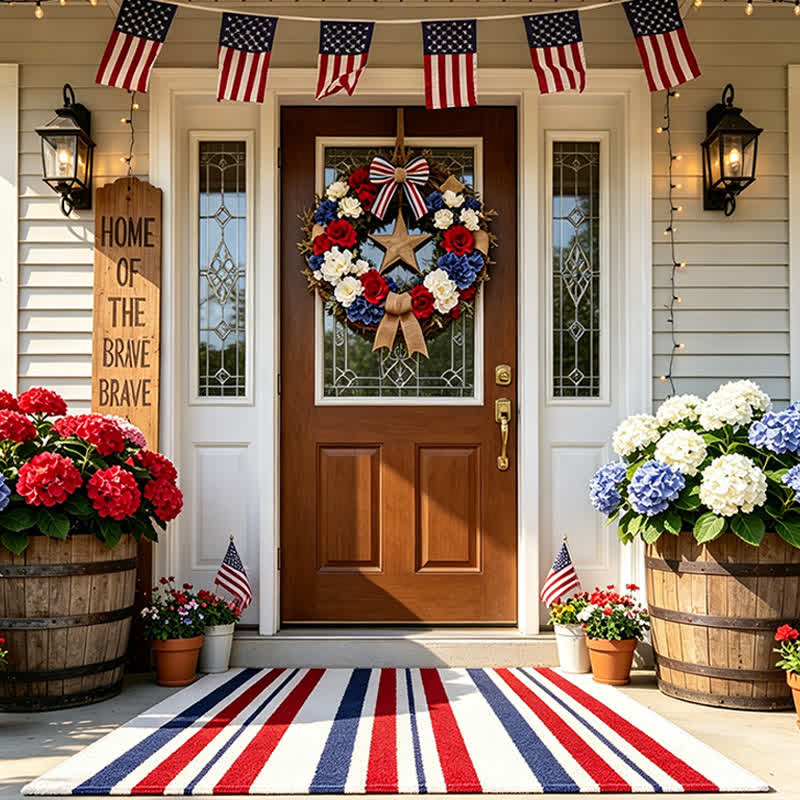 Tappeto da esterno a righe in stile patriottico americano - Rosso, bianco e blu - UN - 80cm x 120cm - image 0