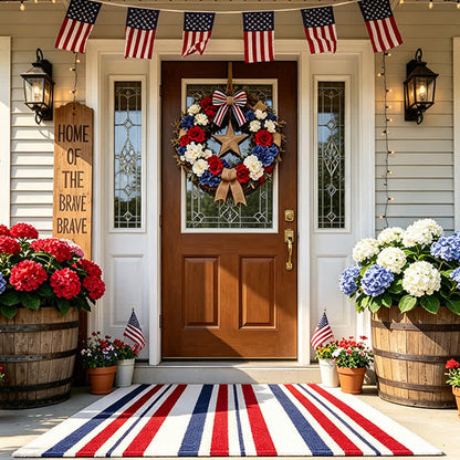 Tappeto da esterno a righe in stile patriottico americano - Rosso, bianco e blu - UN - 80cm x 120cm - image 0