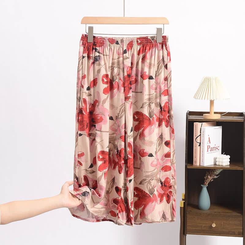 Pantaloni da pigiama corti a fantasia floreale rossa - image 3