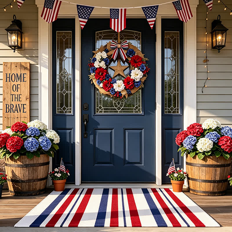 Tappeto da esterno a righe in stile patriottico americano - image 1