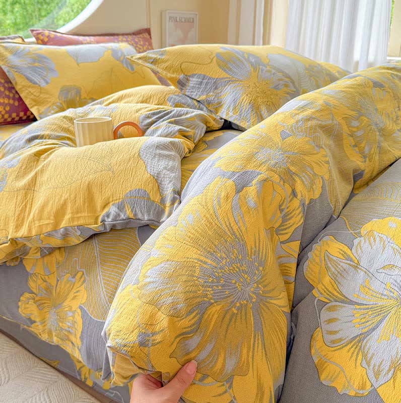 Set di biancheria da letto in garza di cotone con motivo floreale, composto da 4 pezzi. - image 3