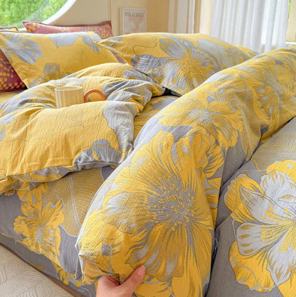 Set di biancheria da letto in garza di cotone con motivo floreale, composto da 4 pezzi. - image 3