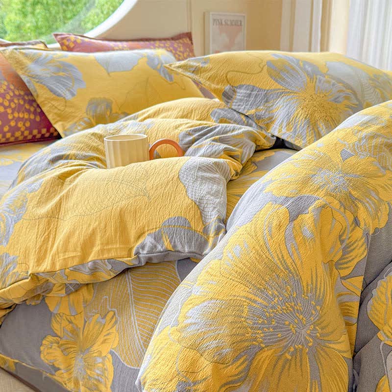 Set di biancheria da letto in garza di cotone con motivo floreale, composto da 4 pezzi. - image 4