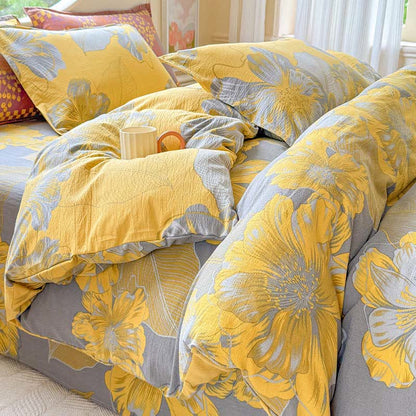 Set di biancheria da letto in garza di cotone con motivo floreale, composto da 4 pezzi. - image 2