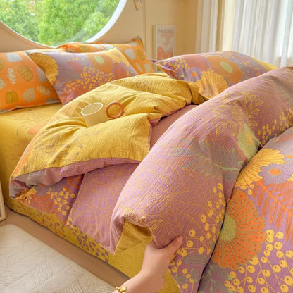 Set di biancheria da letto in doppia garza di cotone con motivo girasole (4 pezzi) - image 1