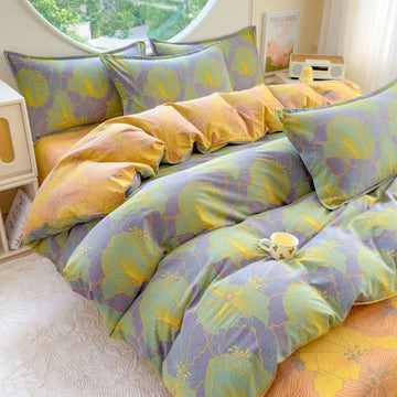 Set di 4 lenzuola in doppia garza di cotone con motivo floreale astratto - Matrimoniale Grande - image 0